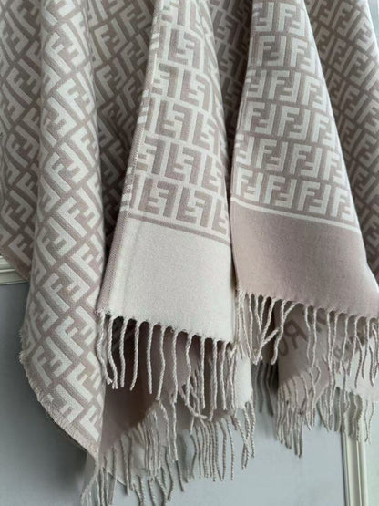 Two-color geometric texture knitted shawl, fringed edge loose warm exterior