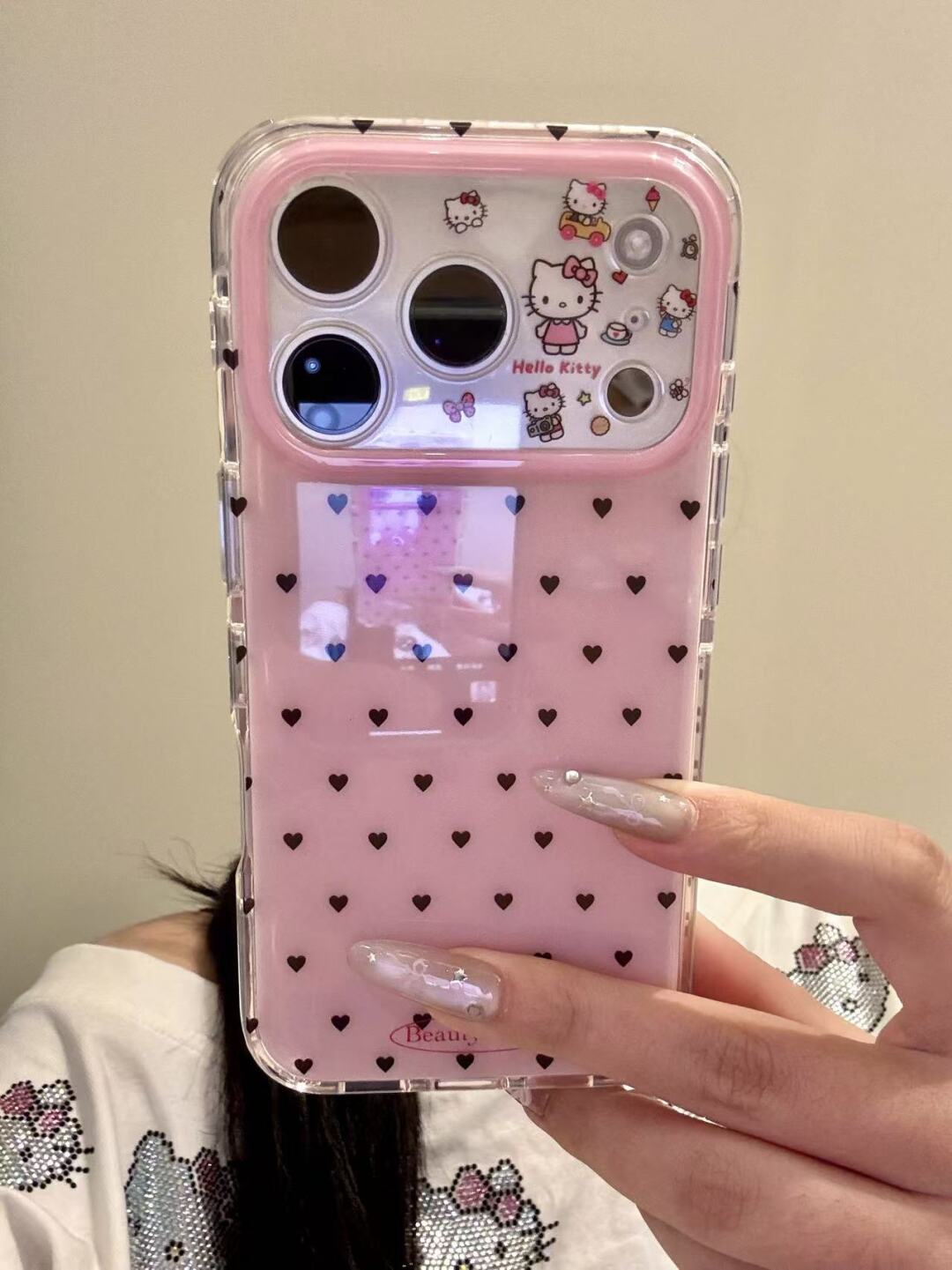 Hellokitty Black Heart Print Pink Cute Kawaii Phone Case #600