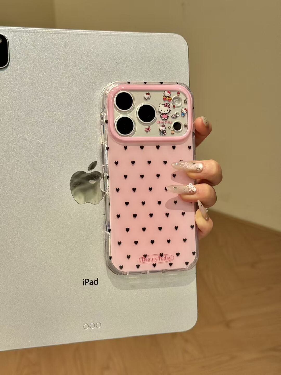 Hellokitty Black Heart Print Pink Cute Kawaii Phone Case #600