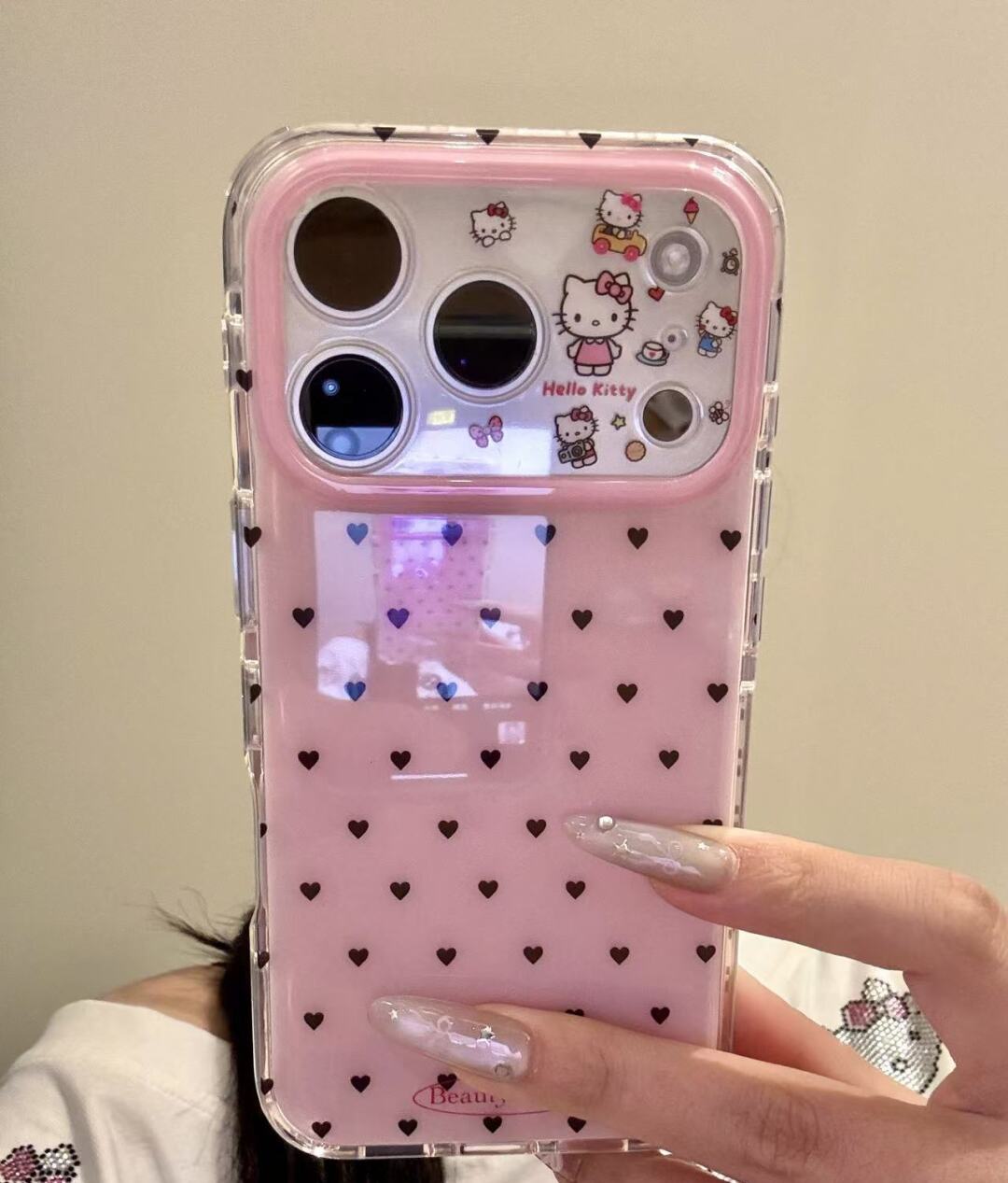 Hellokitty Black Heart Print Pink Cute Kawaii Phone Case #600