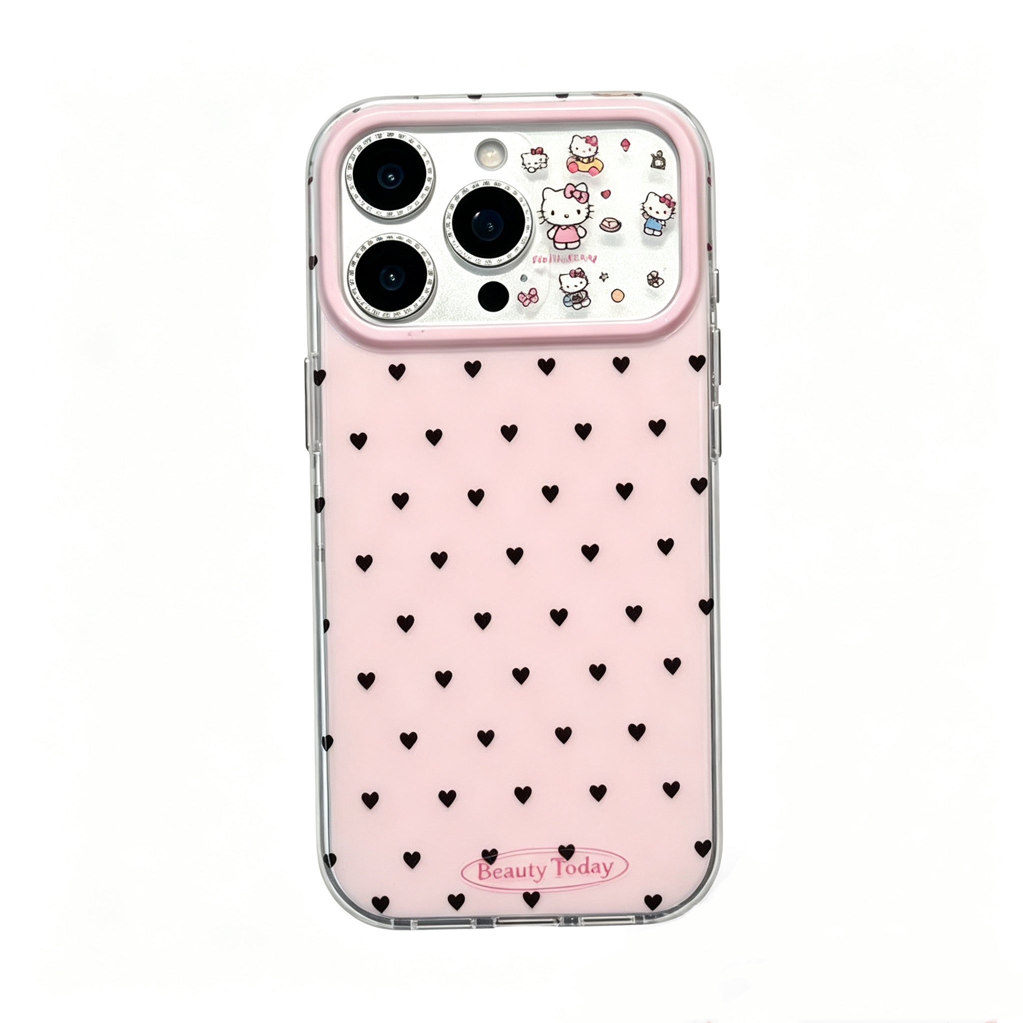 Hellokitty Black Heart Print Pink Cute Kawaii Phone Case #600