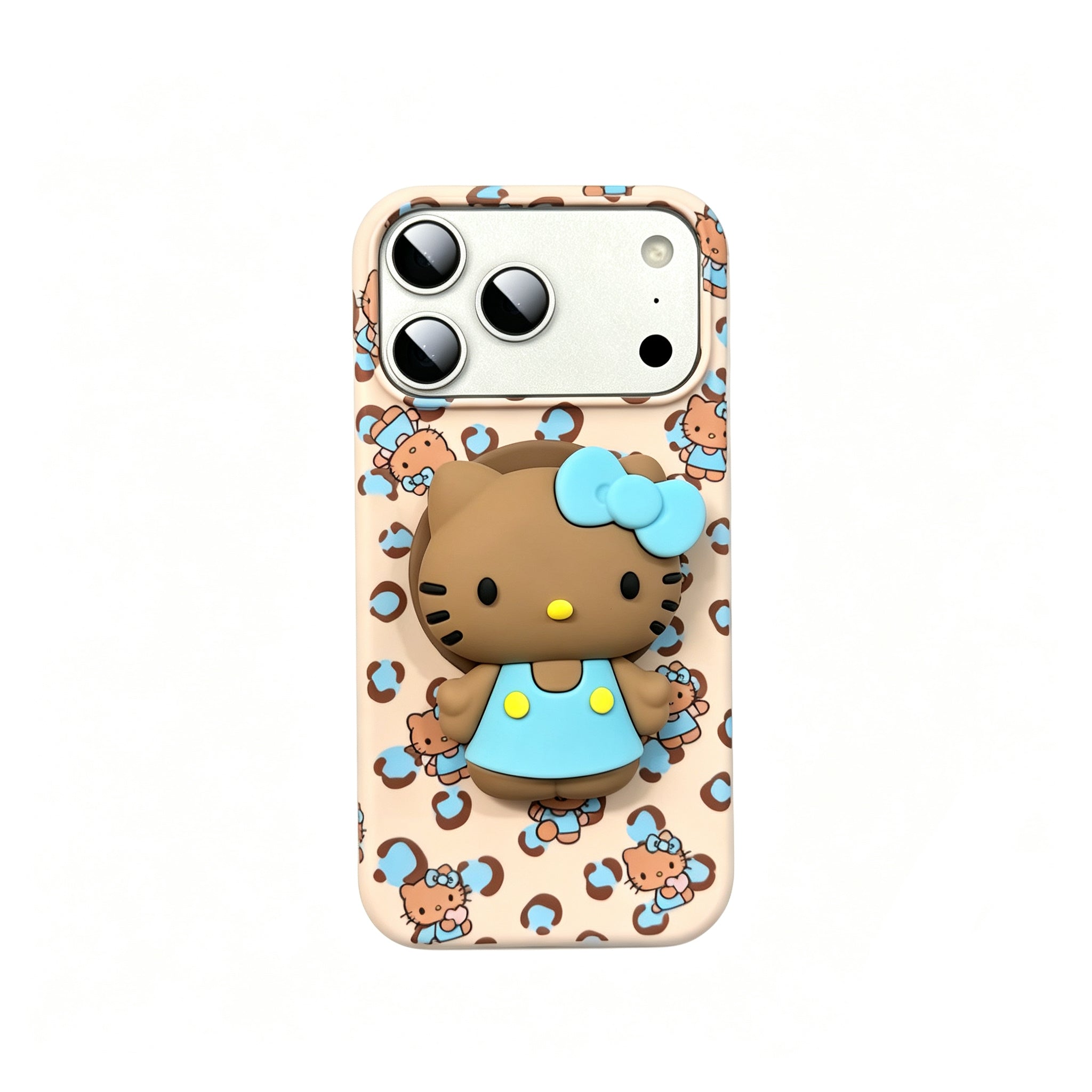 Hellokitty Blue Leopard Print Cute Kawaii MagSafe Case + MagSafe Stand Holder / Phone Grip #0609
