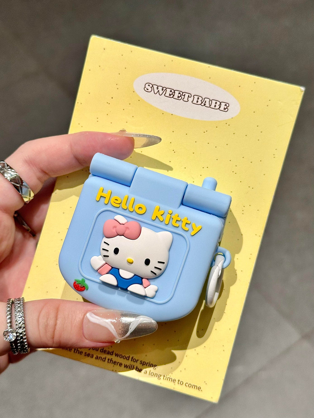 Hellokitty Blue Folding Phone Shape White Silicone Cute Kawaii AirPods Case #0175