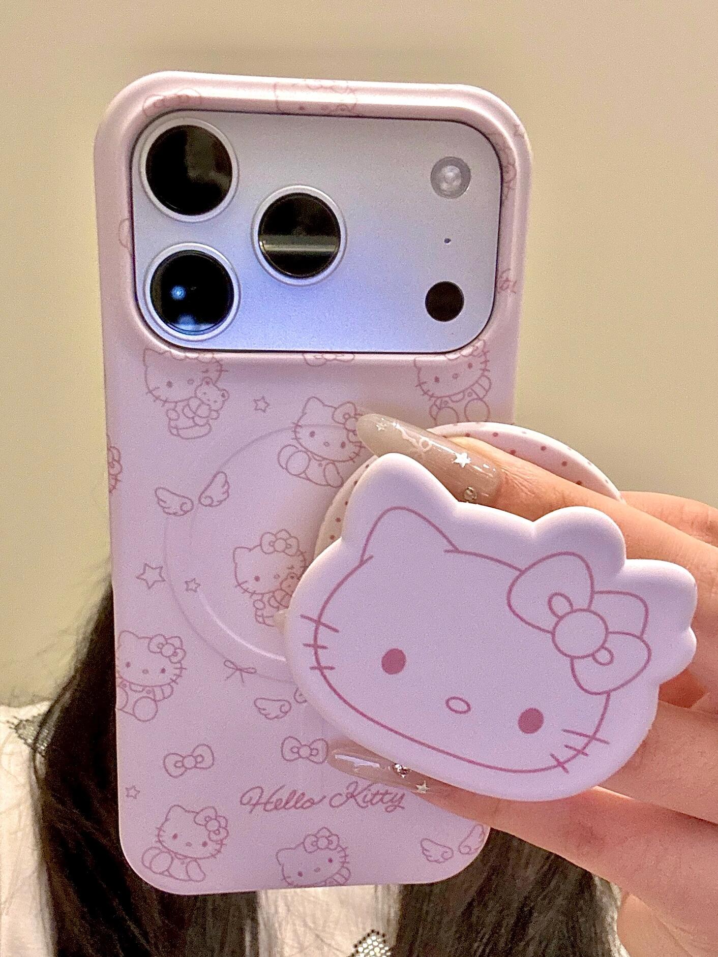 Hellokitty Pink Cute Kawaii MagSafe Case + MagSafe Stand Holder / Phone Grip #0598