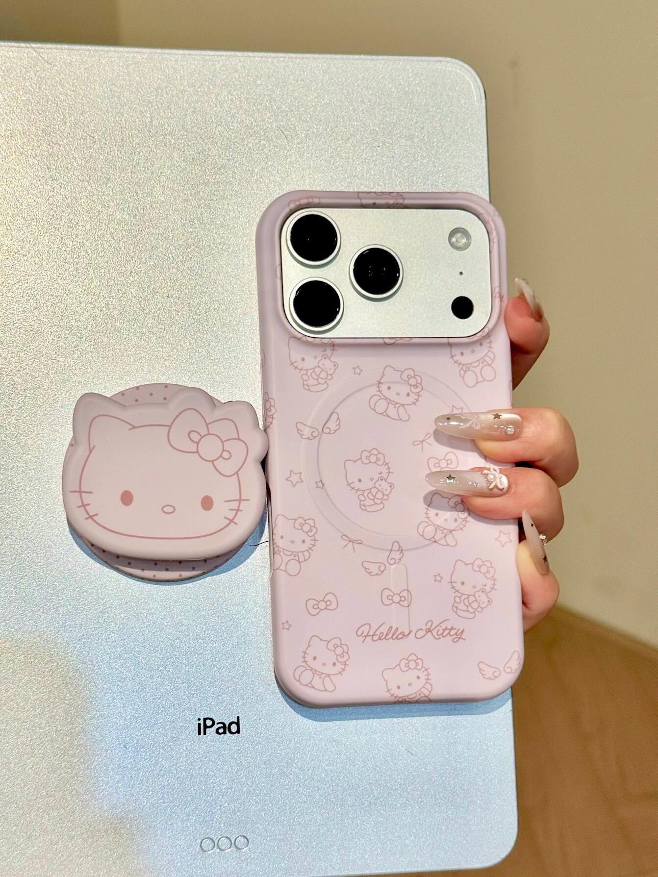 Hellokitty Pink Cute Kawaii MagSafe Case + MagSafe Stand Holder / Phone Grip #0598