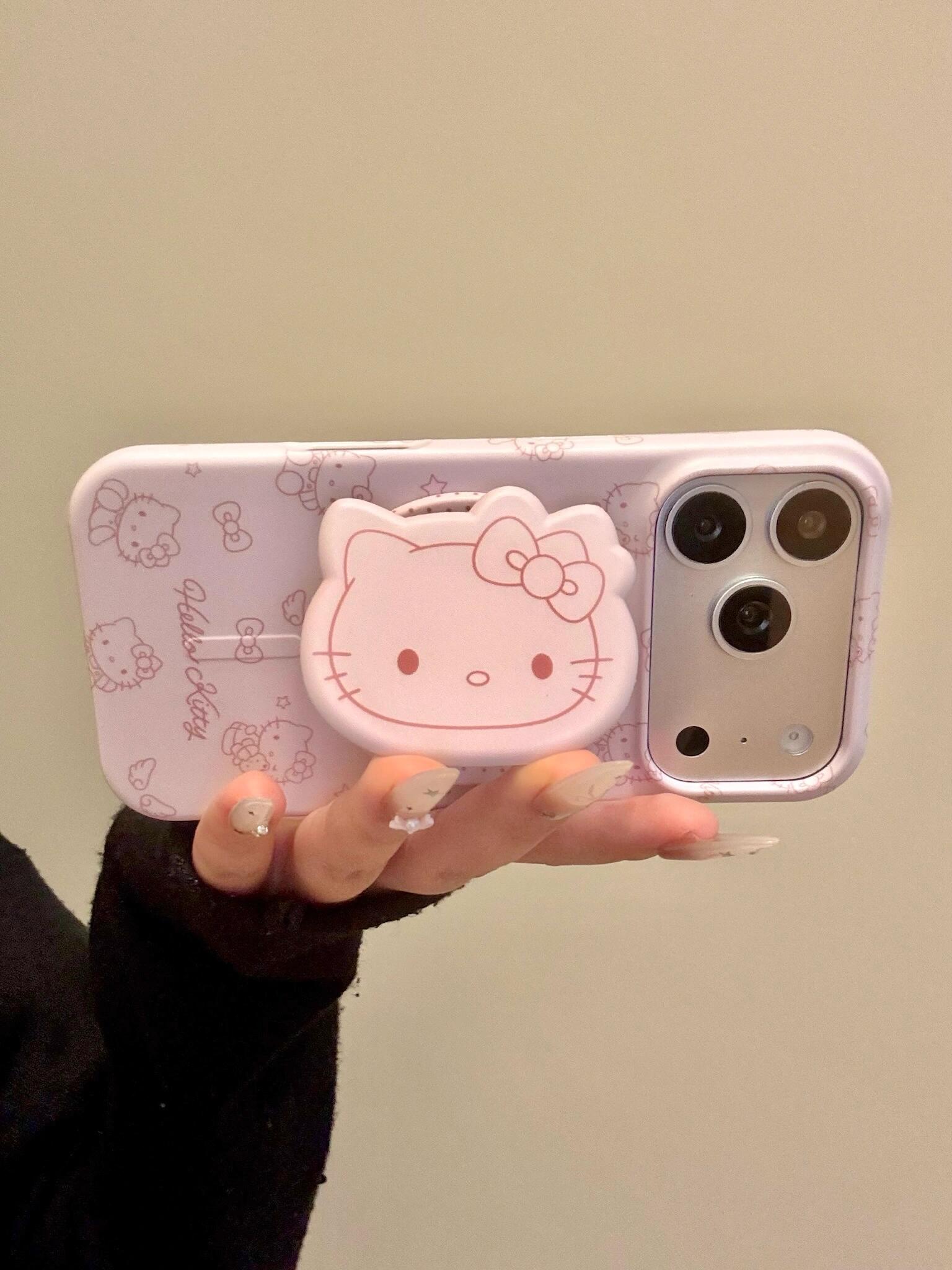 Hellokitty Pink Cute Kawaii MagSafe Case + MagSafe Stand Holder / Phone Grip #0598
