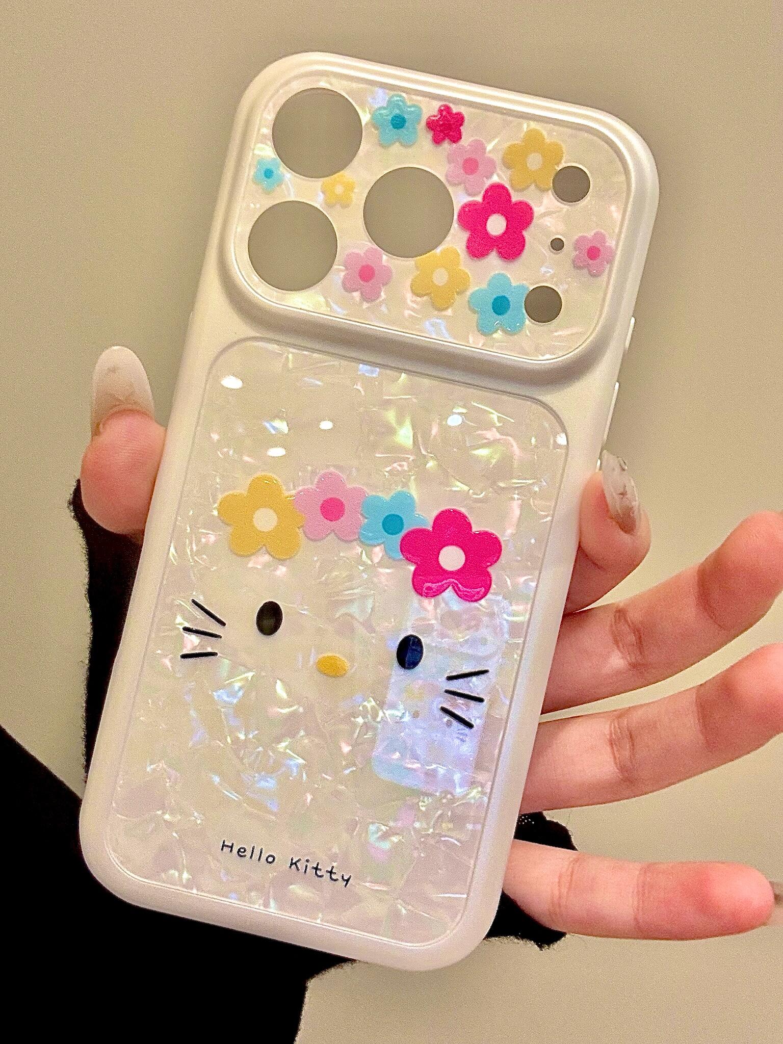 Hellokitty White Shell Texture Floral Cute Kawaii Phone Case #0599