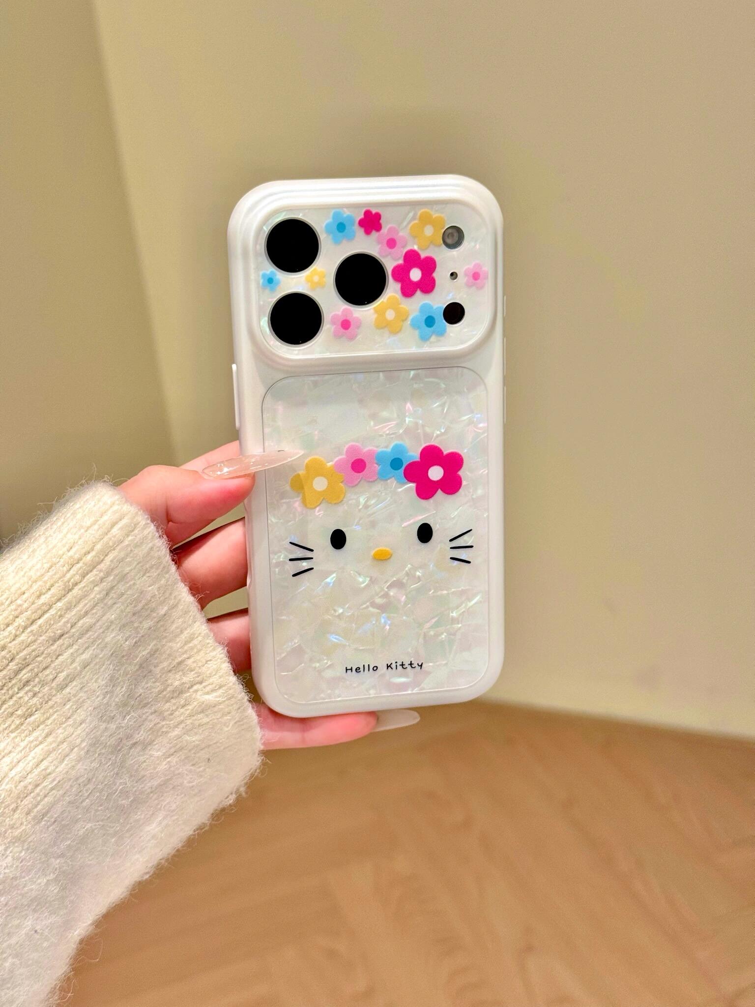 Hellokitty White Shell Texture Floral Cute Kawaii Phone Case #0599
