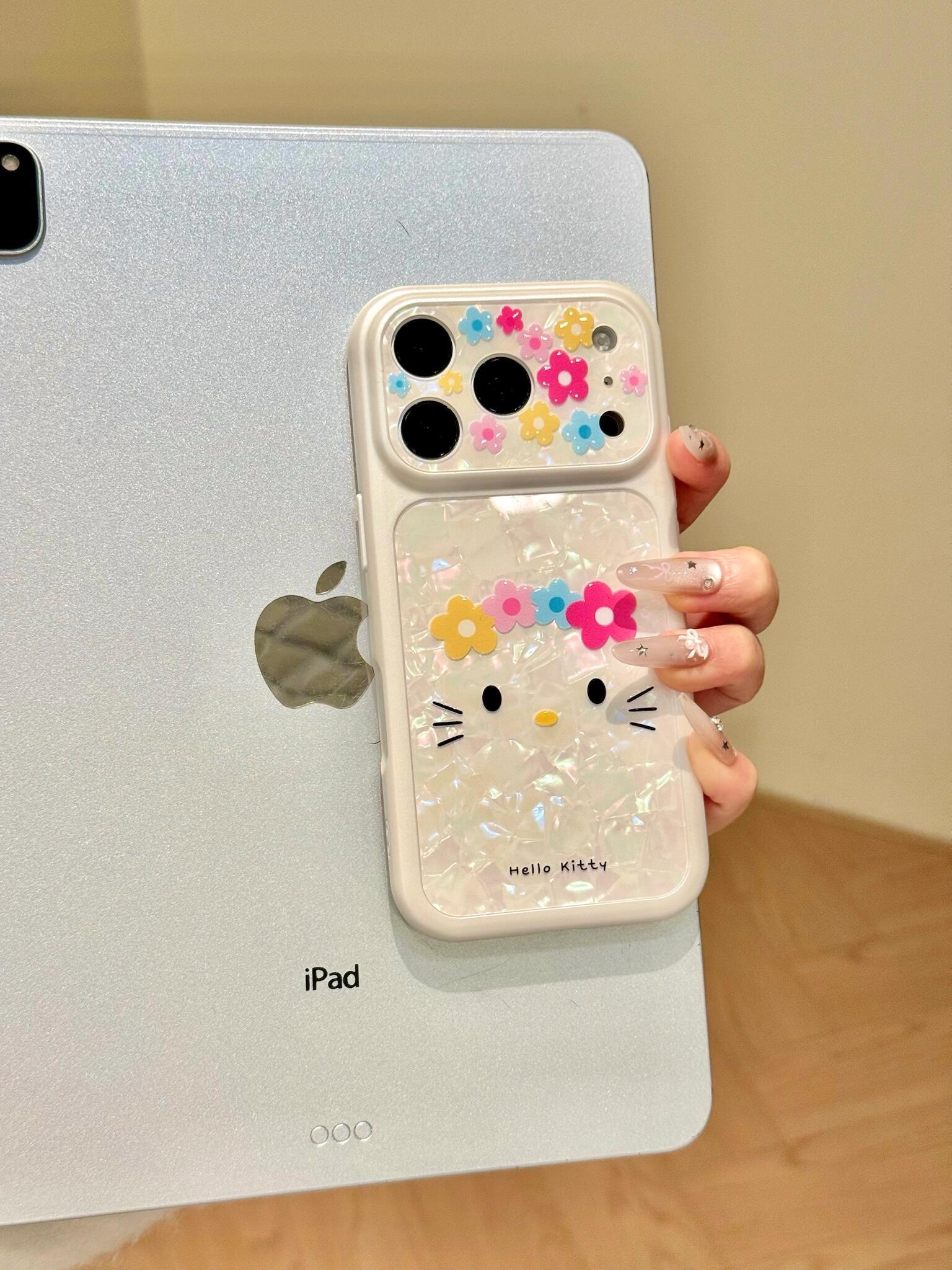 Hellokitty White Shell Texture Floral Cute Kawaii Phone Case #0599