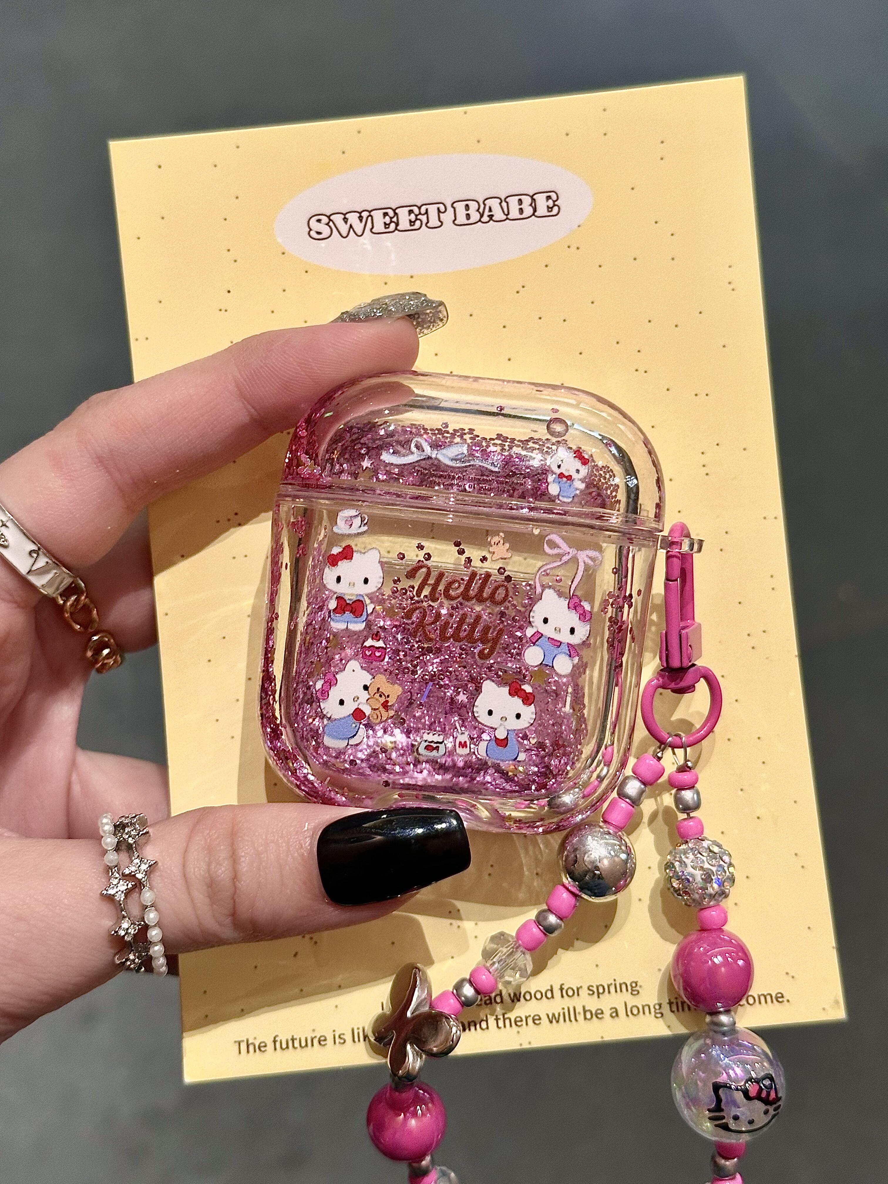 Hellokitty Clear Acrylic Pink Glitter Cute Kawaii AirPods Case #0236