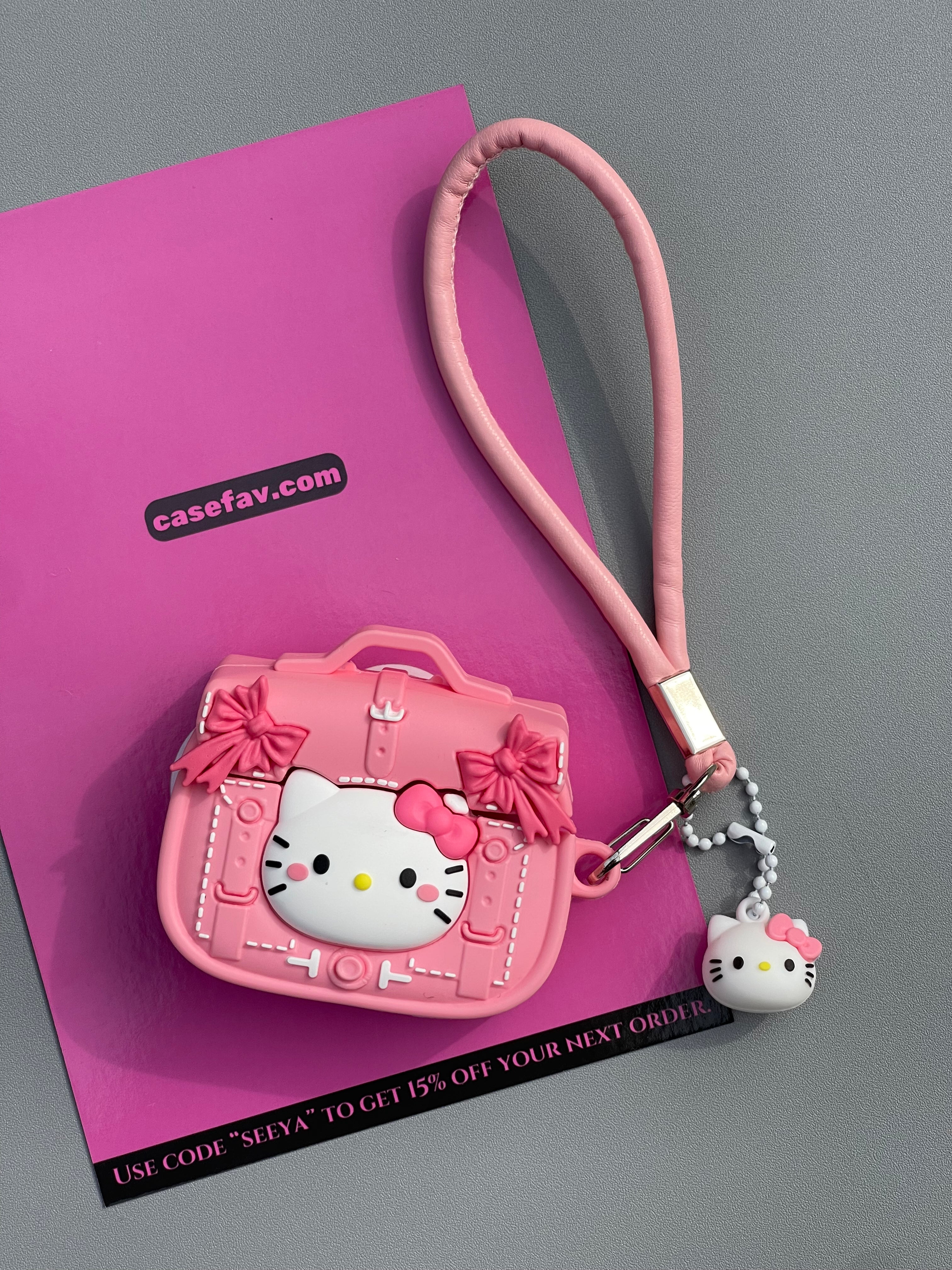 Hellokitty Pink Handbag Shape Silicone Cute Kawaii AirPods Case With Chain #0368