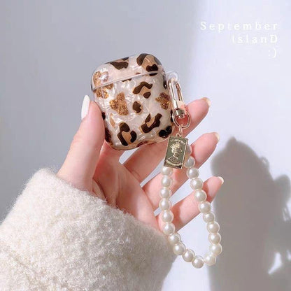 Leopard Girl AirPods Case with Pearl Keychain Loop