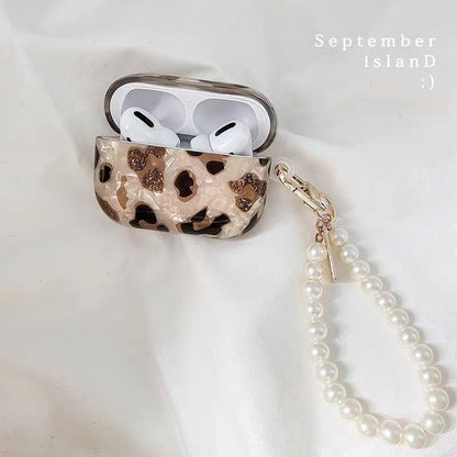 Leopard Girl AirPods Case with Pearl Keychain Loop